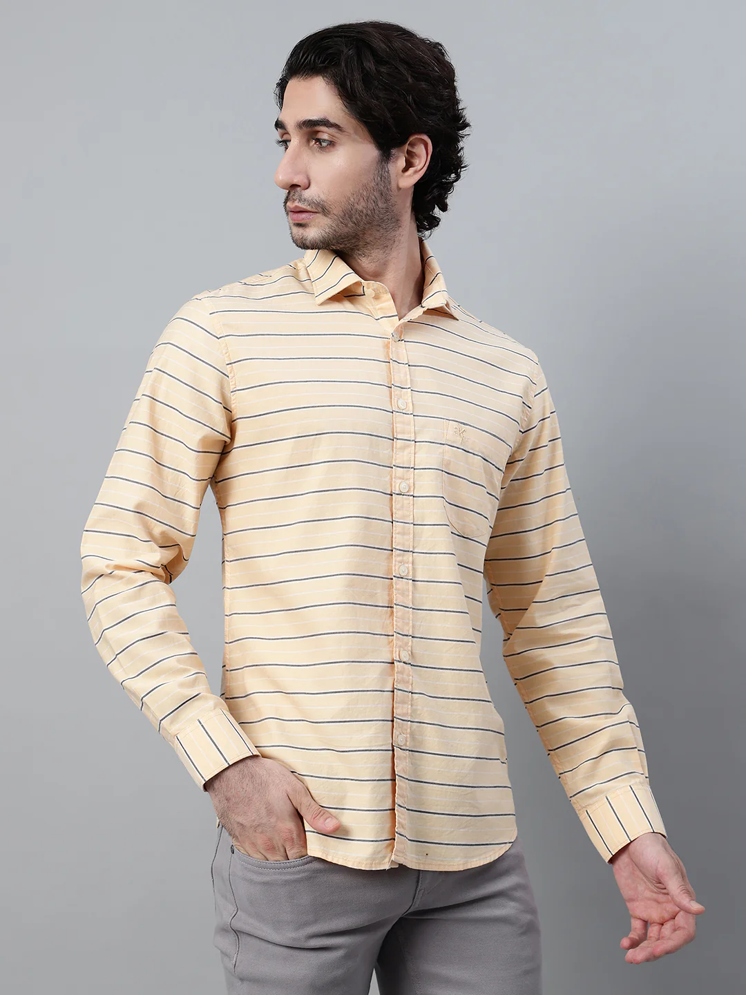 Casual Shirt for Men | Breathable & Soft with Color Fastness Regular Fit Spread Collar Neck Cotton Fabric Striped Pattern - Image 4