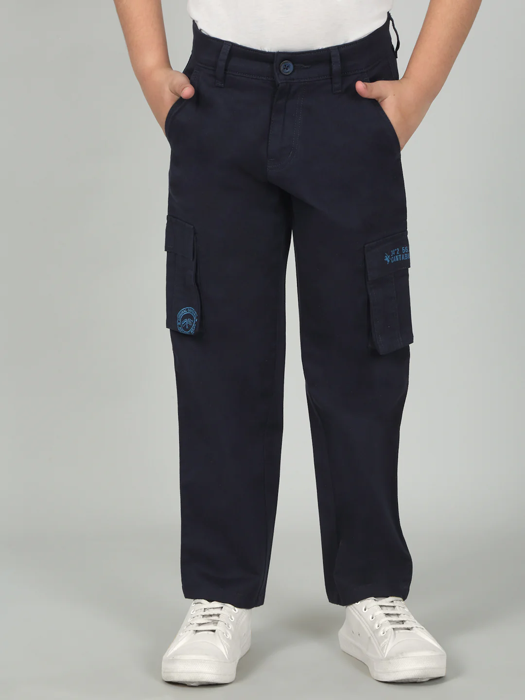Navy Blue Full Length Solid Regular Fit Casual Cargo for Boys - Image 2