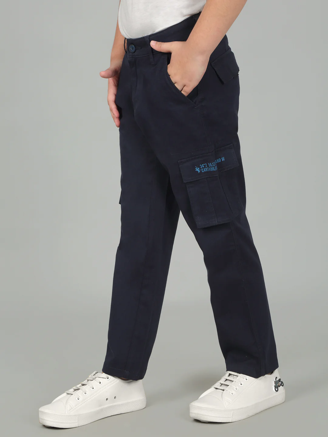 Navy Blue Full Length Solid Regular Fit Casual Cargo for Boys - Image 3