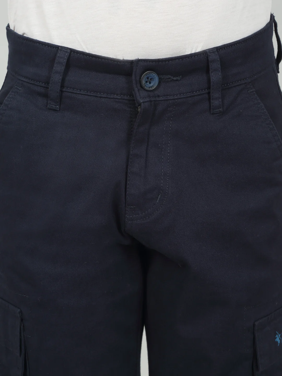 Navy Blue Full Length Solid Regular Fit Casual Cargo for Boys - Image 5