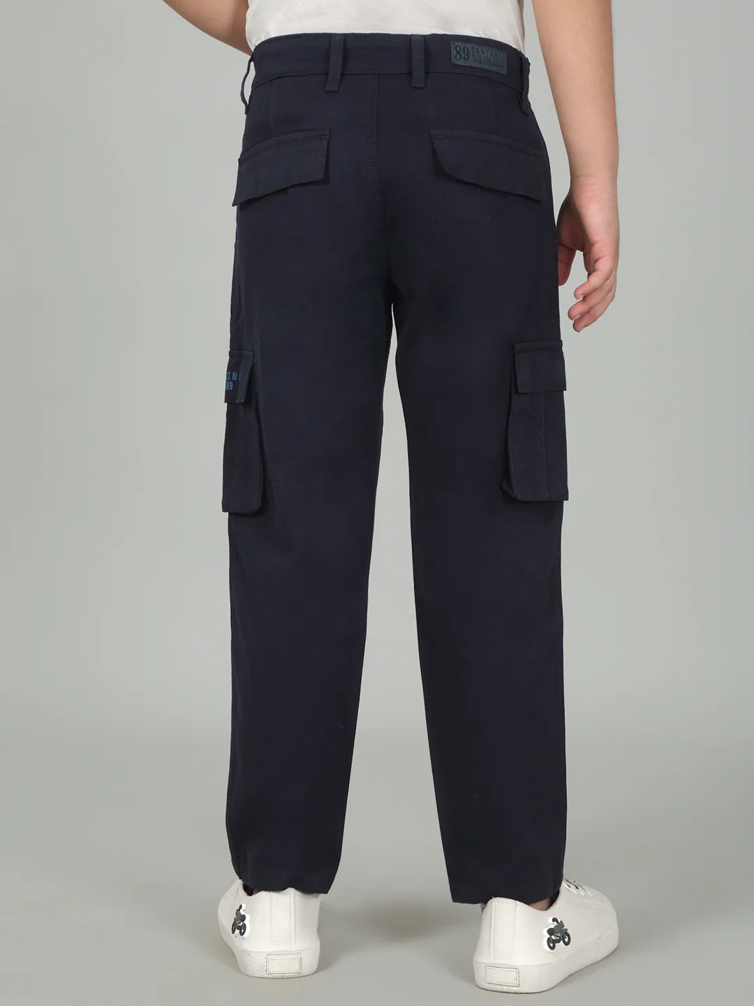 Navy Blue Full Length Solid Regular Fit Casual Cargo for Boys - Image 6