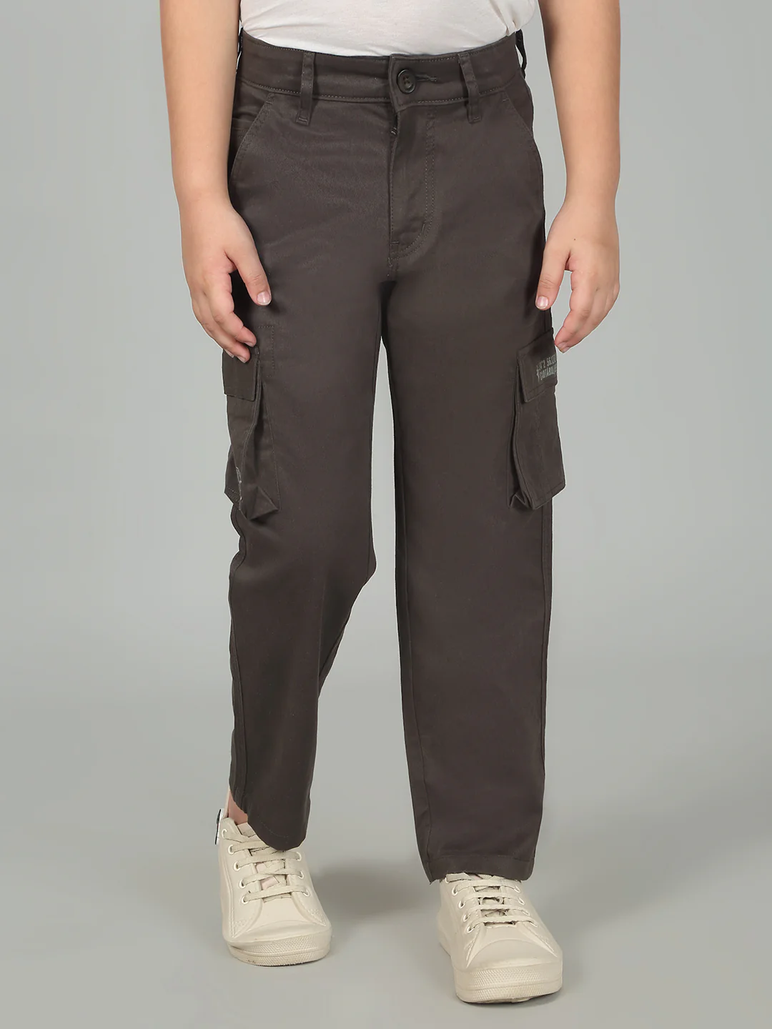 Olive Full Length Solid Regular Fit Casual Cargo for Boys - Image 2