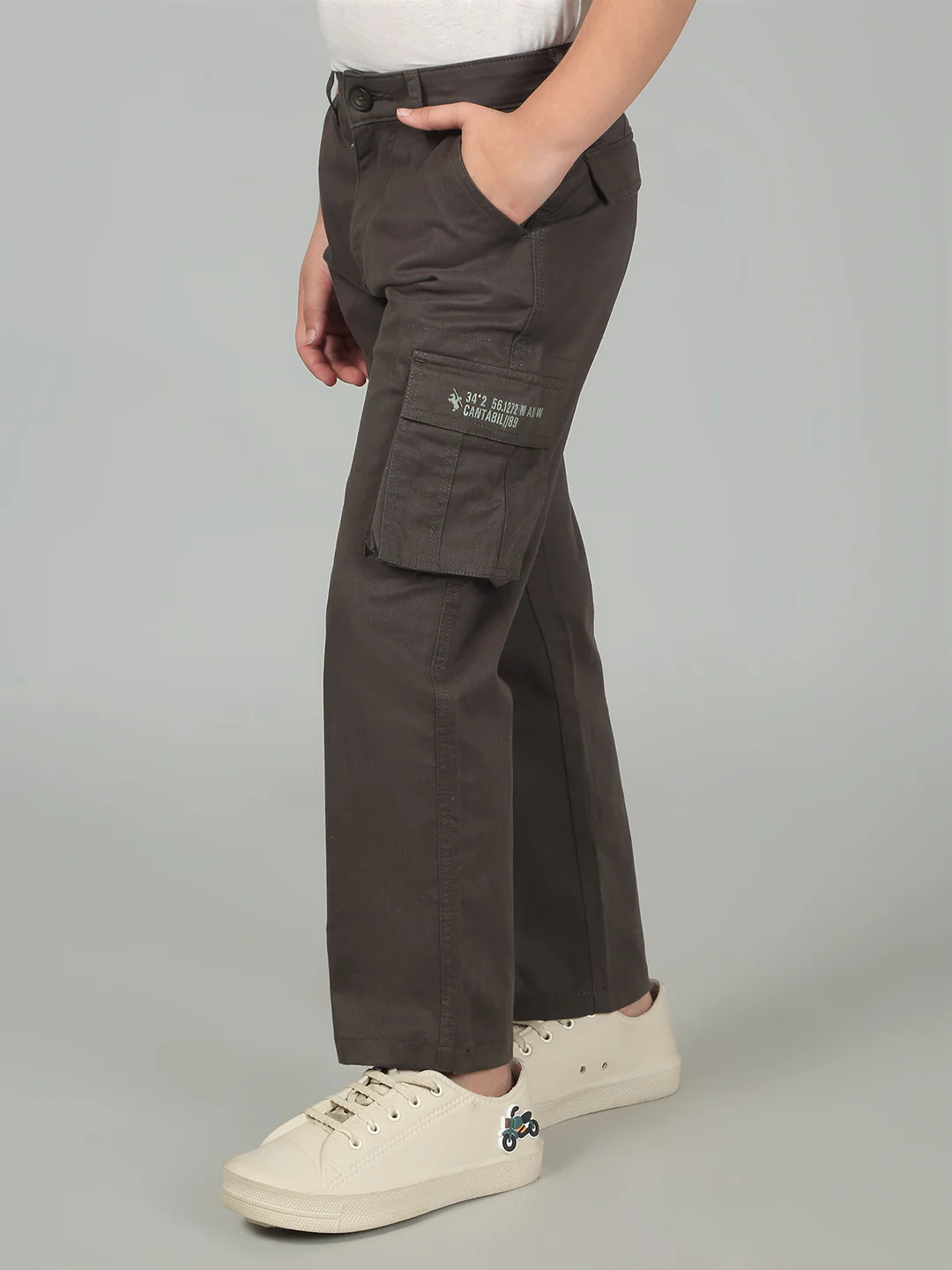 Olive Full Length Solid Regular Fit Casual Cargo for Boys - Image 3