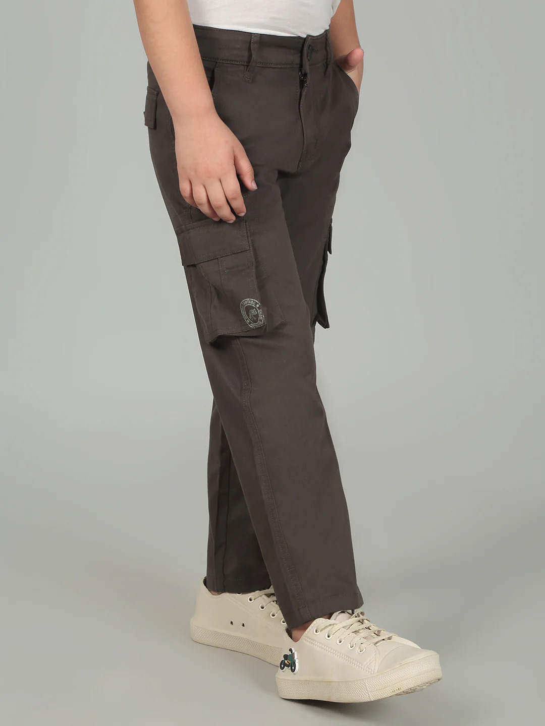 Olive Full Length Solid Regular Fit Casual Cargo for Boys - Image 4