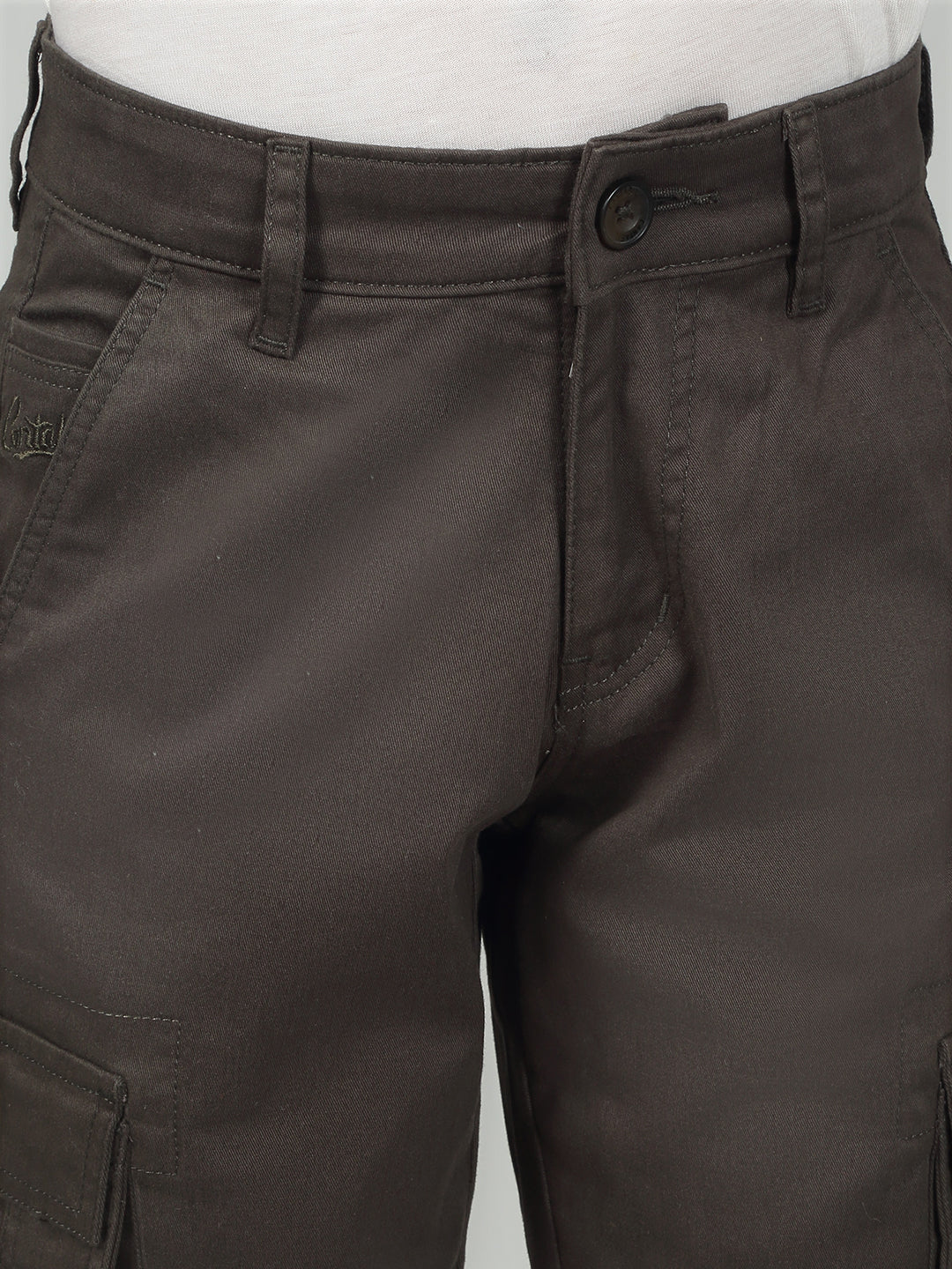 Olive Full Length Solid Regular Fit Casual Cargo for Boys - Image 5