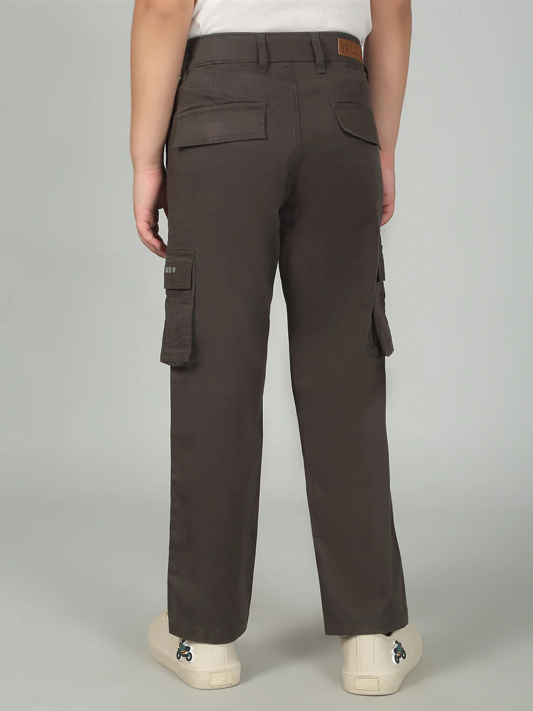 Olive Full Length Solid Regular Fit Casual Cargo for Boys - Image 6