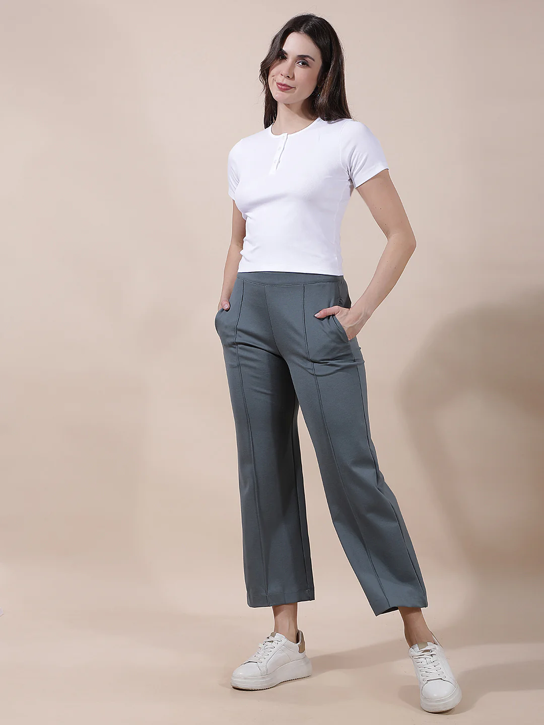 Pant for Women l Breathable & Soft with Color Fastness Regular Fit Nylon Fabric Solid Pattern - Image 7
