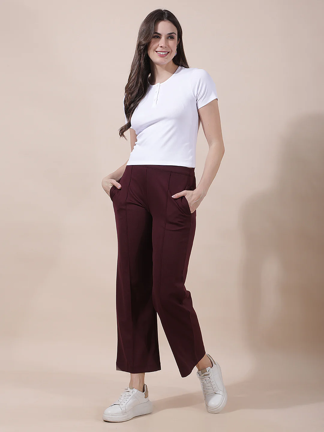 Pant for Women l Breathable & Soft with Color Fastness Regular Fit Nylon Fabric Solid Pattern - Image 2