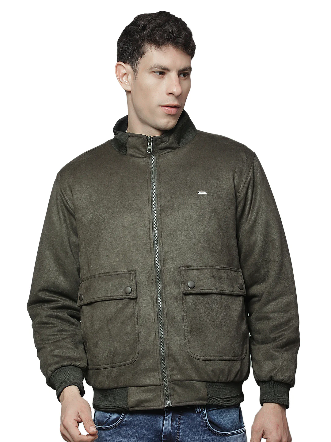 Reversible Jacket for Men | Premium Casual Jacket Regular Fit Mock Neck Suede Fabric Solid Pattern - Image 2