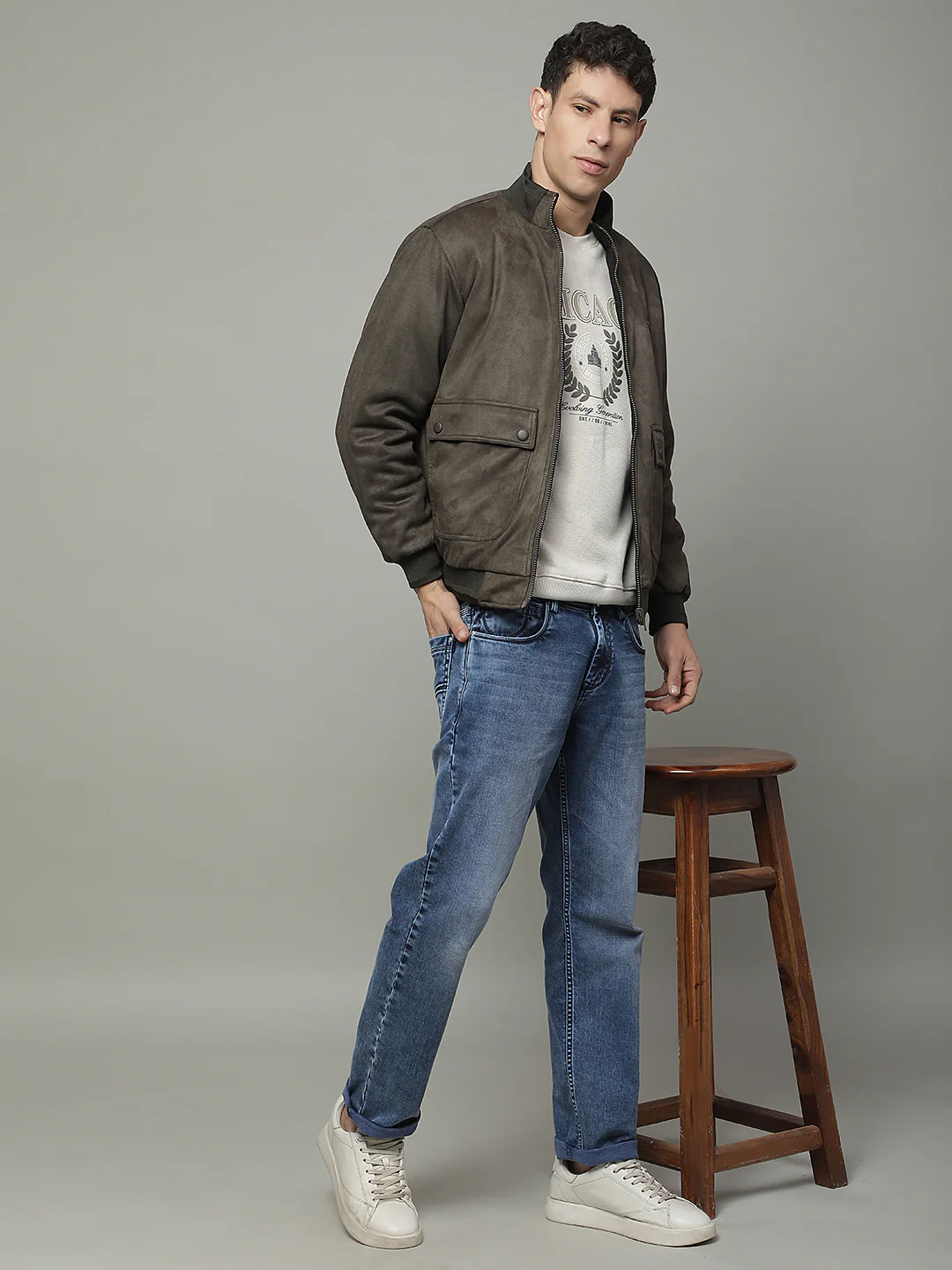 Reversible Jacket for Men | Premium Casual Jacket Regular Fit Mock Neck Suede Fabric Solid Pattern - Image 3