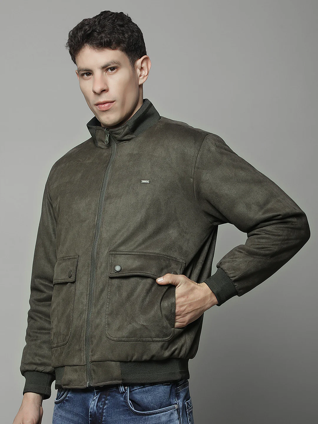 Reversible Jacket for Men | Premium Casual Jacket Regular Fit Mock Neck Suede Fabric Solid Pattern - Image 7