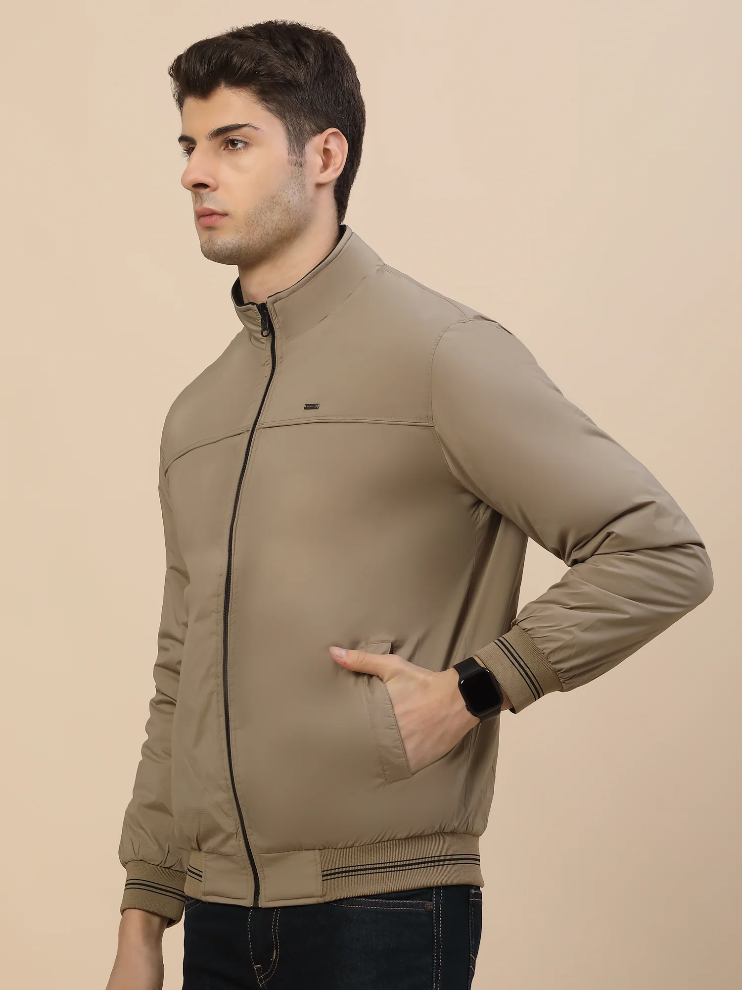 Reversible Jacket for Men | Premium Casual Jacket Smart Fit Mock Neck Nylon Fabric Solid Pattern - Image 3
