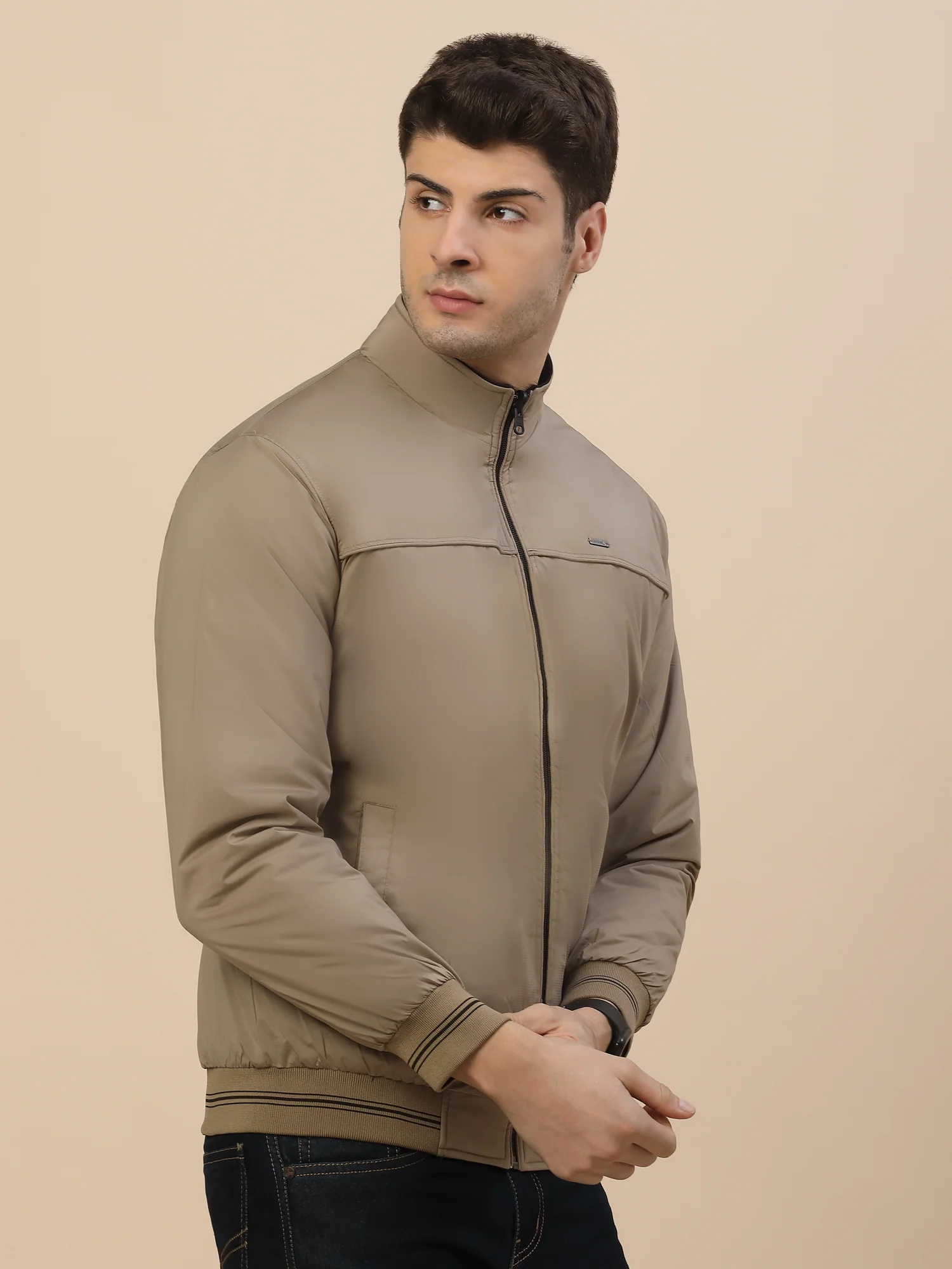 Reversible Jacket for Men | Premium Casual Jacket Smart Fit Mock Neck Nylon Fabric Solid Pattern - Image 5