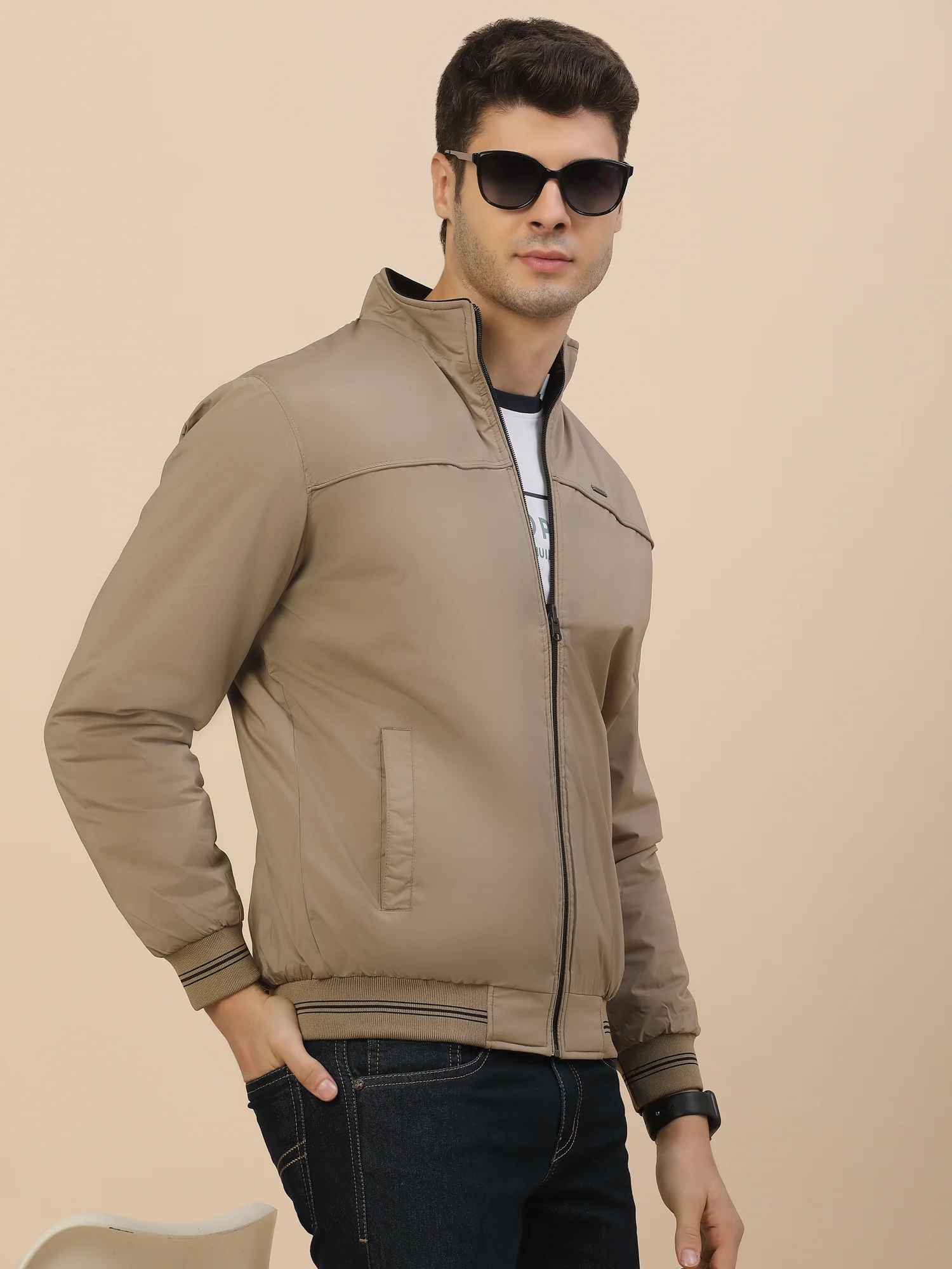 Reversible Jacket for Men | Premium Casual Jacket Smart Fit Mock Neck Nylon Fabric Solid Pattern - Image 8