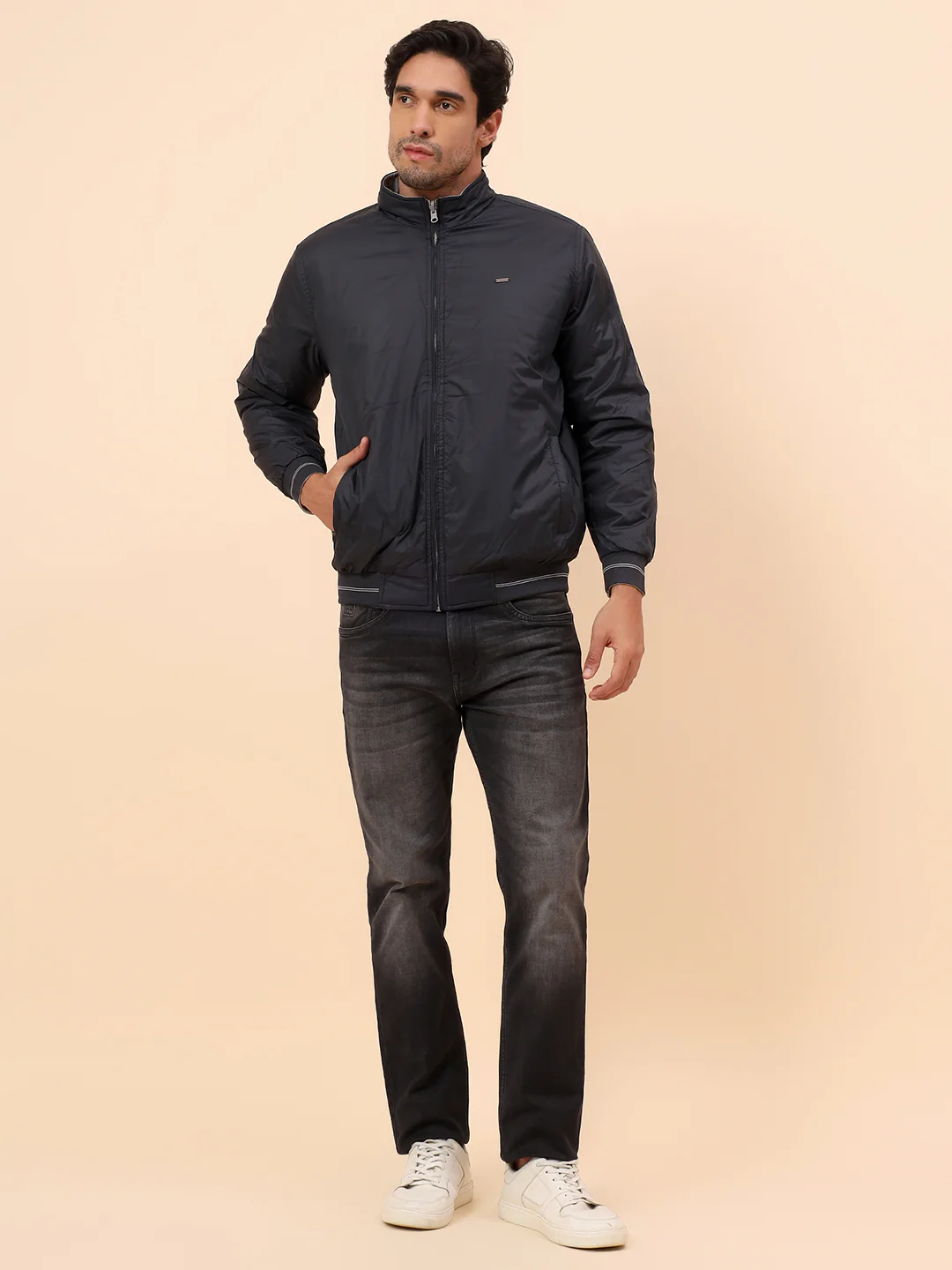 Reversible Jacket for Men | Premium Casual Jacket Smart Fit Mock Neck Poly Blend Fabric Solid Pattern - Image 2