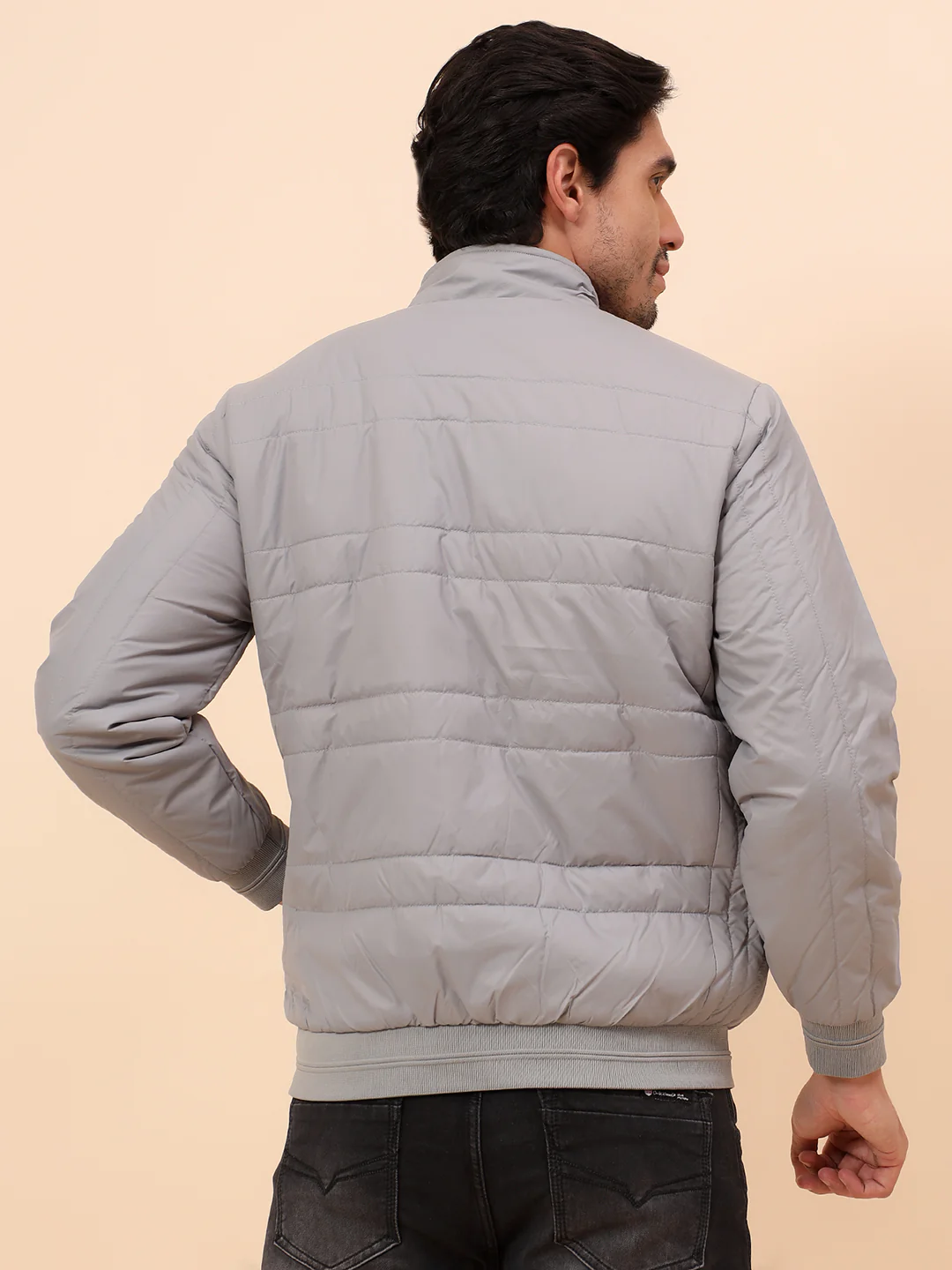 Reversible Jacket for Men | Premium Casual Jacket Smart Fit Mock Neck Poly Blend Fabric Solid Pattern - Image 3