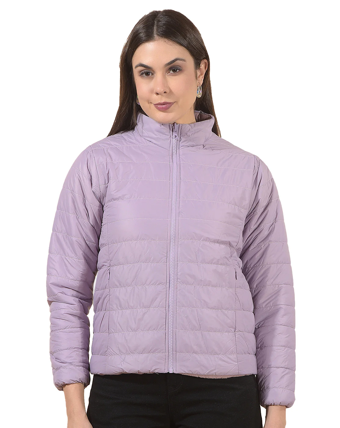 Reversible Jacket for Women | Premium Casual Jacket Regular Fit Mandarin Neck Nylon Fabric Solid Pattern - Image 11