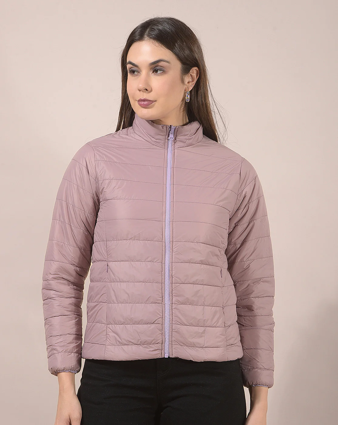 Reversible Jacket for Women | Premium Casual Jacket Regular Fit Mandarin Neck Nylon Fabric Solid Pattern - Image 2