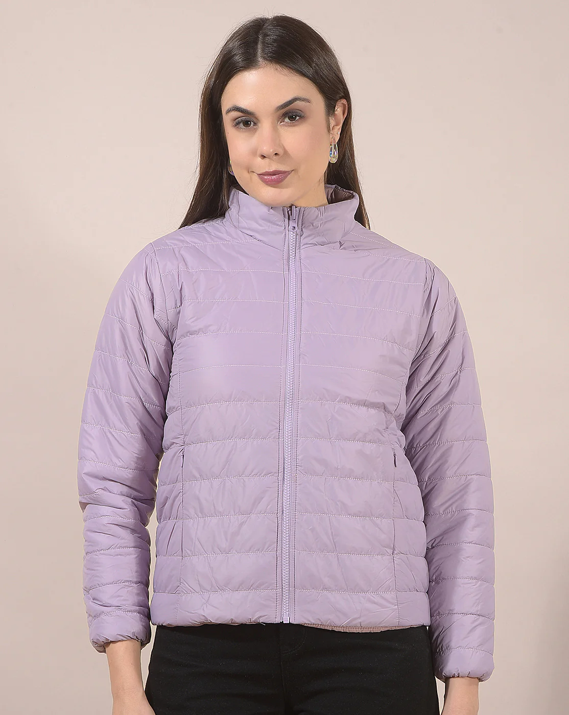 Reversible Jacket for Women | Premium Casual Jacket Regular Fit Mandarin Neck Nylon Fabric Solid Pattern - Image 4
