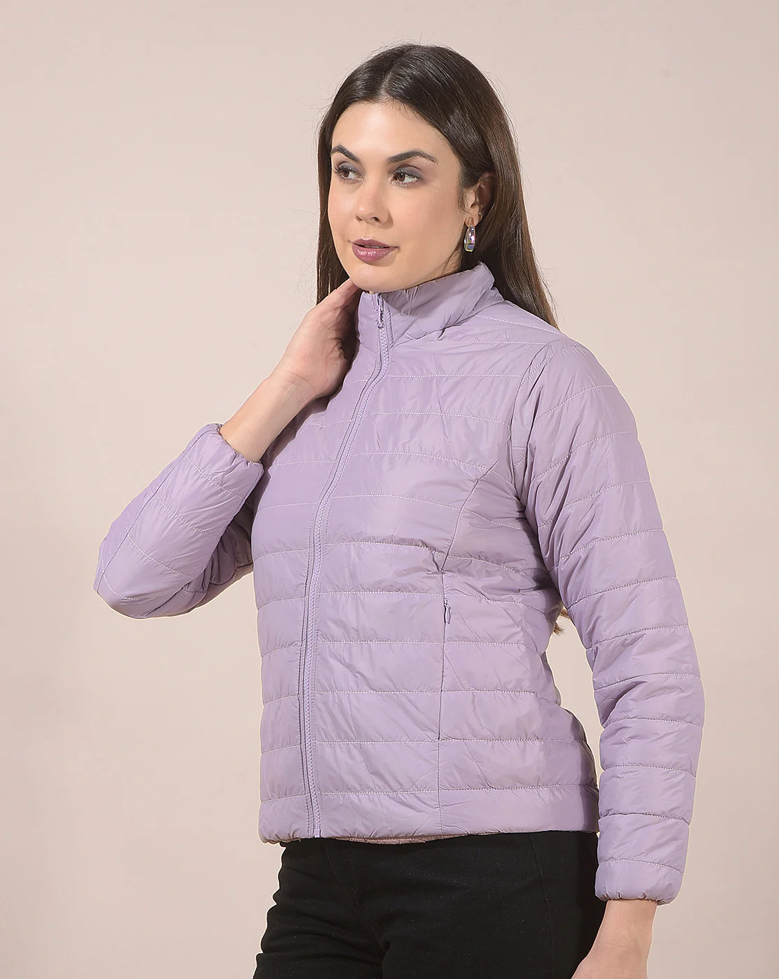 Reversible Jacket for Women | Premium Casual Jacket Regular Fit Mandarin Neck Nylon Fabric Solid Pattern - Image 5