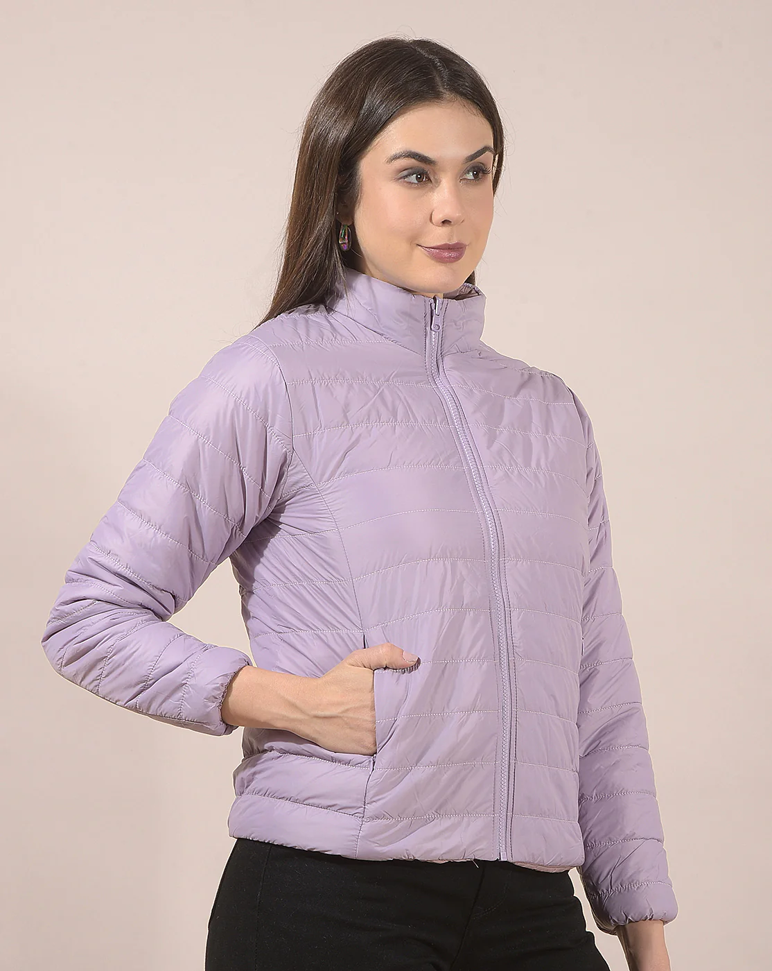 Reversible Jacket for Women | Premium Casual Jacket Regular Fit Mandarin Neck Nylon Fabric Solid Pattern - Image 6