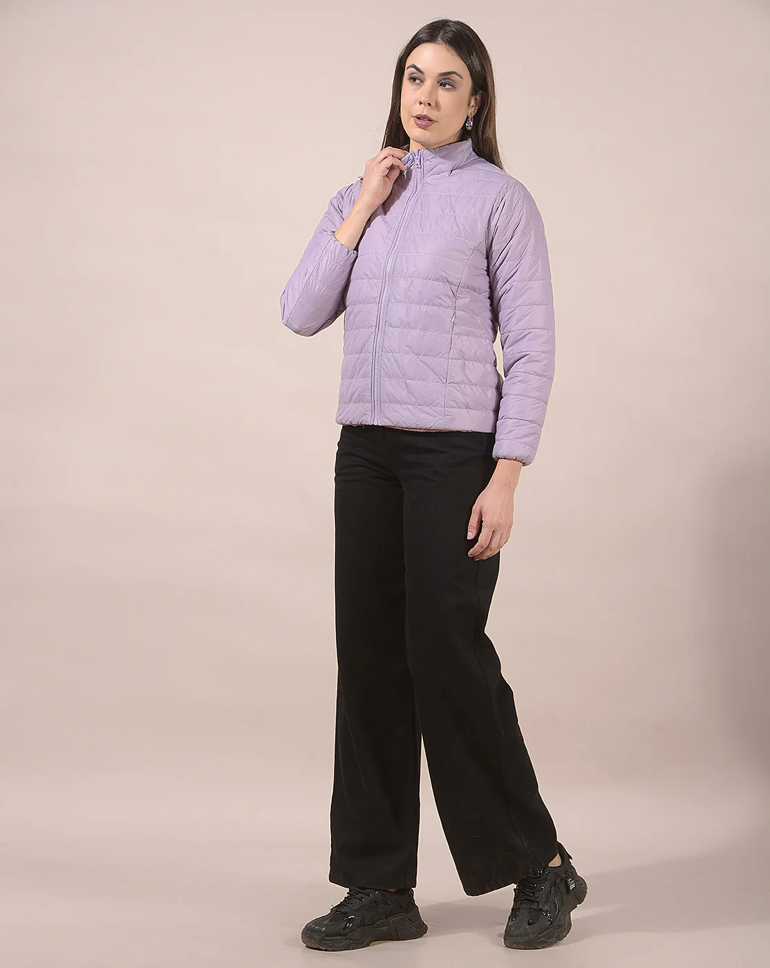 Reversible Jacket for Women | Premium Casual Jacket Regular Fit Mandarin Neck Nylon Fabric Solid Pattern - Image 9