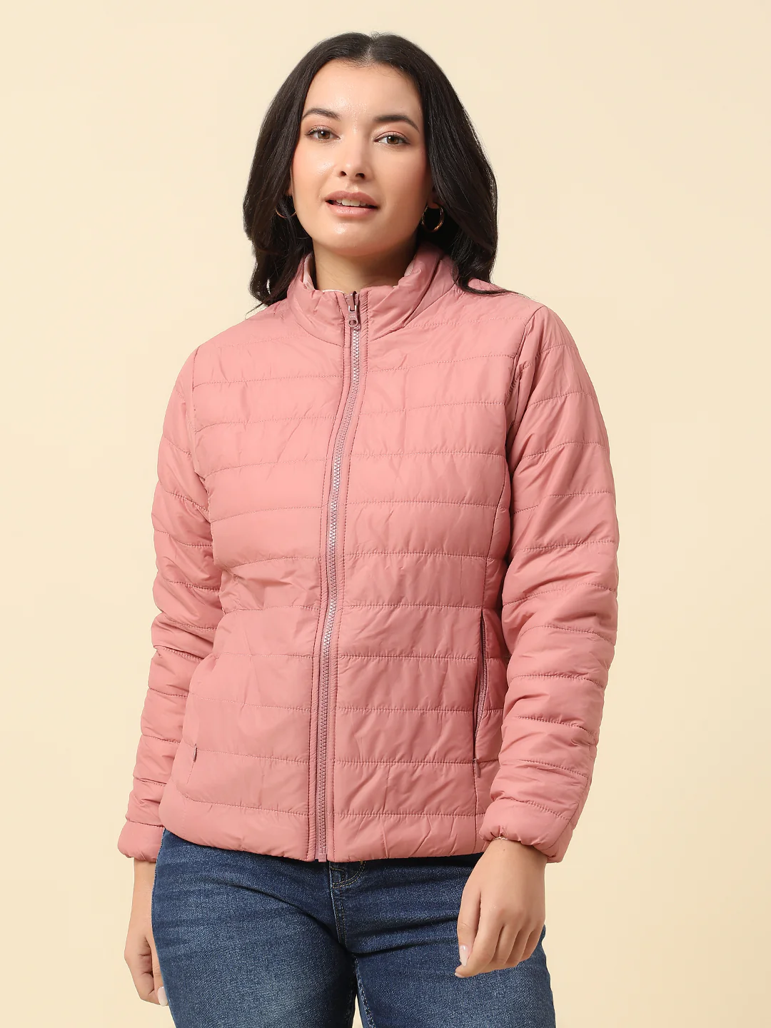 Reversible Jacket for Women | Premium Casual Jacket Regular Fit Mock Neck Nylon Fabric Solid Pattern - Image 3