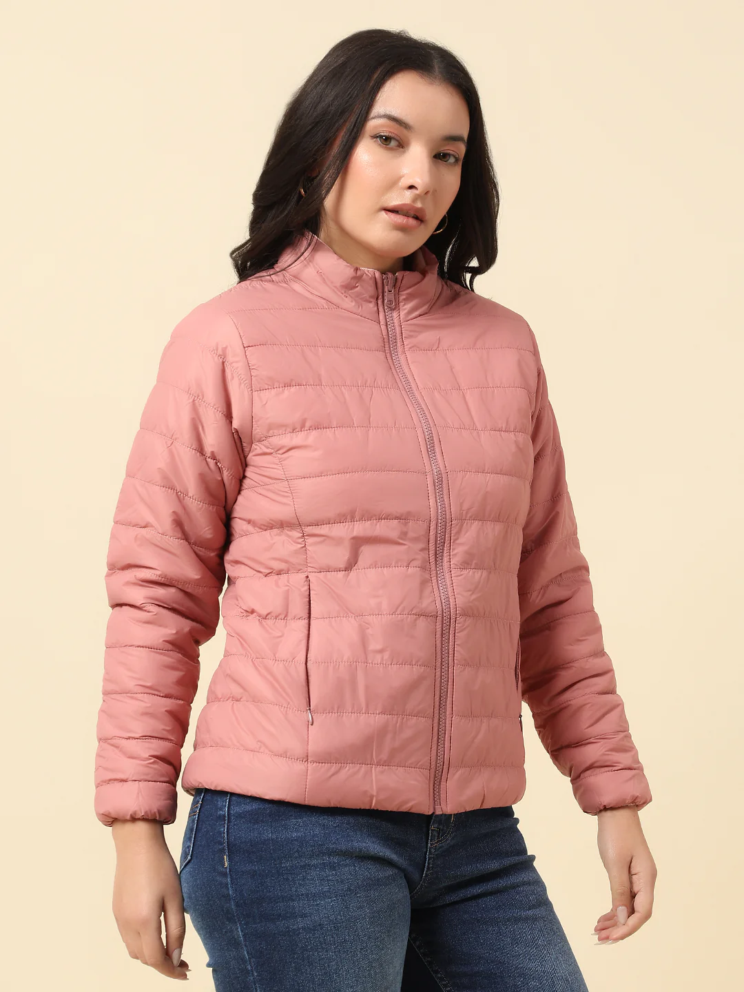 Reversible Jacket for Women | Premium Casual Jacket Regular Fit Mock Neck Nylon Fabric Solid Pattern - Image 4