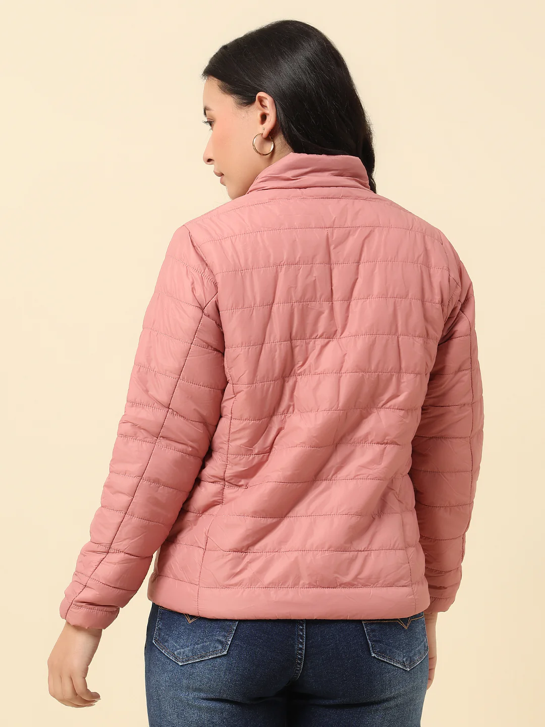 Reversible Jacket for Women | Premium Casual Jacket Regular Fit Mock Neck Nylon Fabric Solid Pattern - Image 5