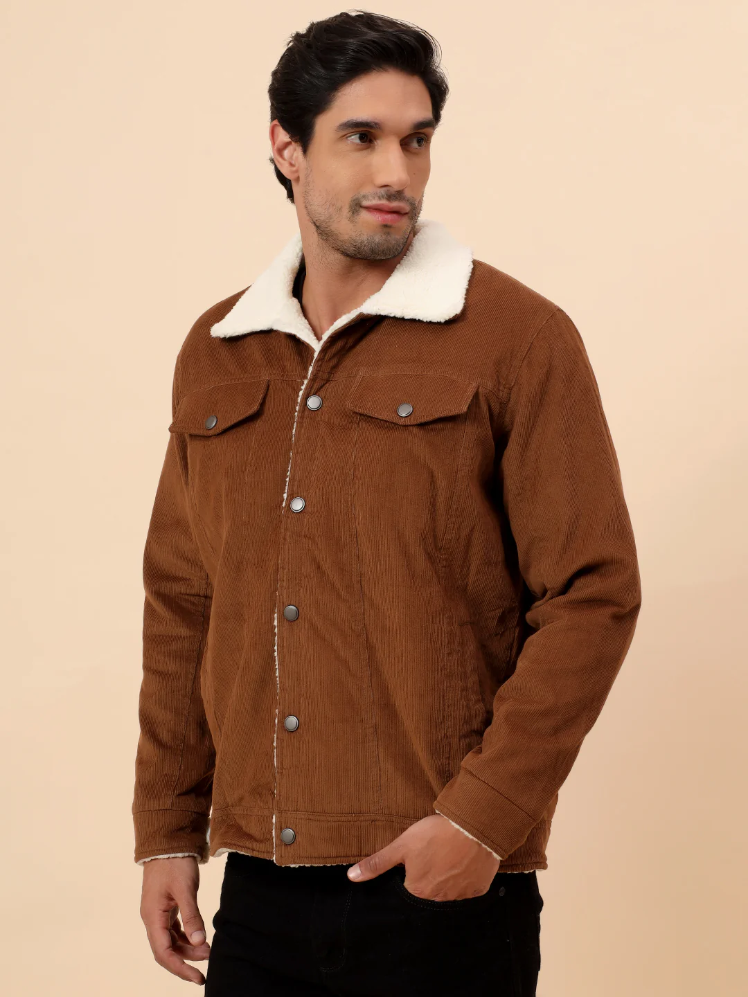 Shacket for Men | Premium Casual Shacket Smart Fit Spread Collar Poly Blend Fabric Solid Pattern - Image 3