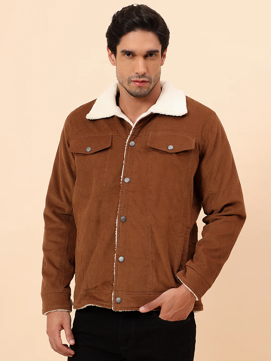 Shacket for Men | Premium Casual Shacket Smart Fit Spread Collar Poly Blend Fabric Solid Pattern - Image 4