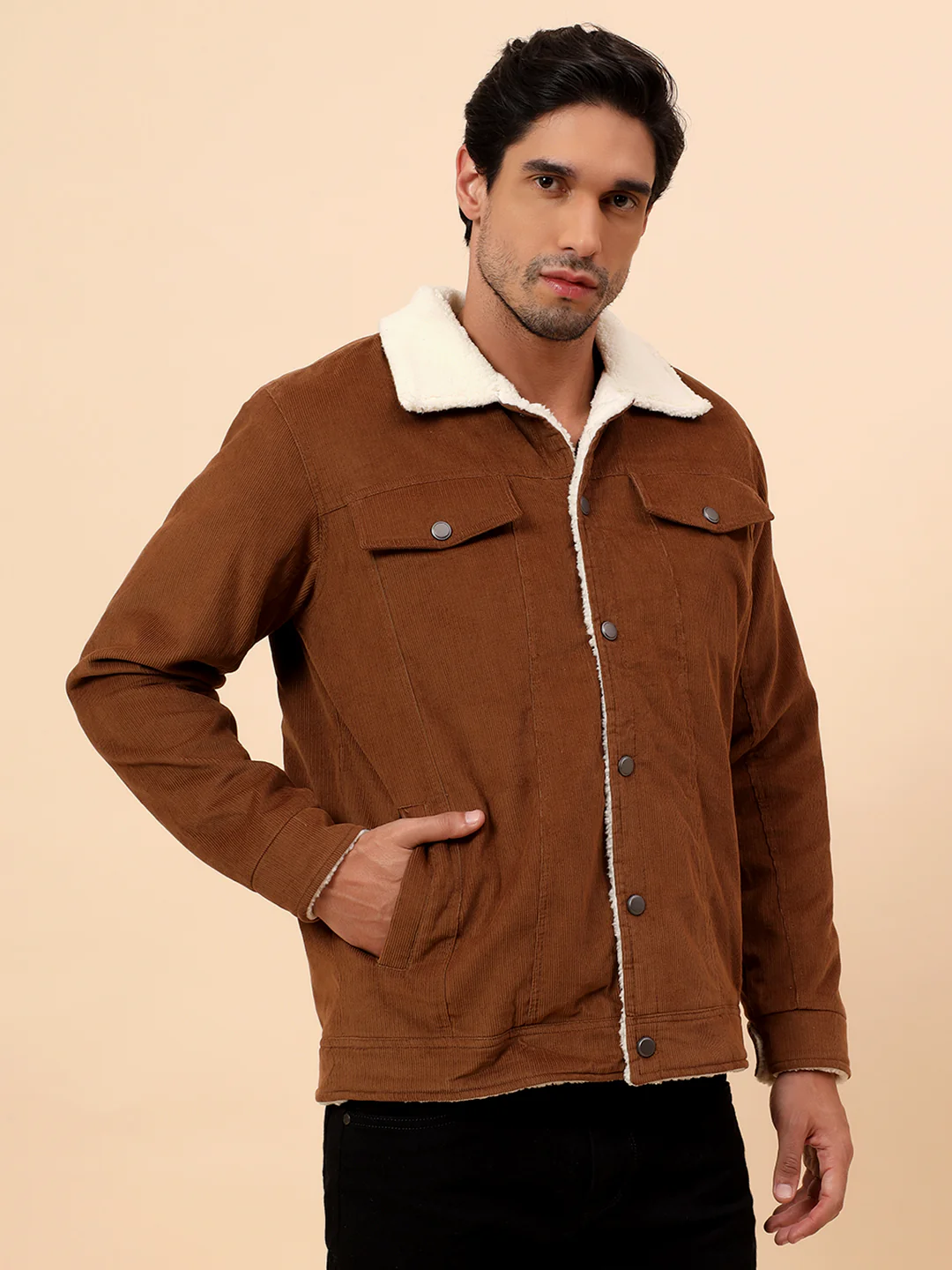 Shacket for Men | Premium Casual Shacket Smart Fit Spread Collar Poly Blend Fabric Solid Pattern - Image 5