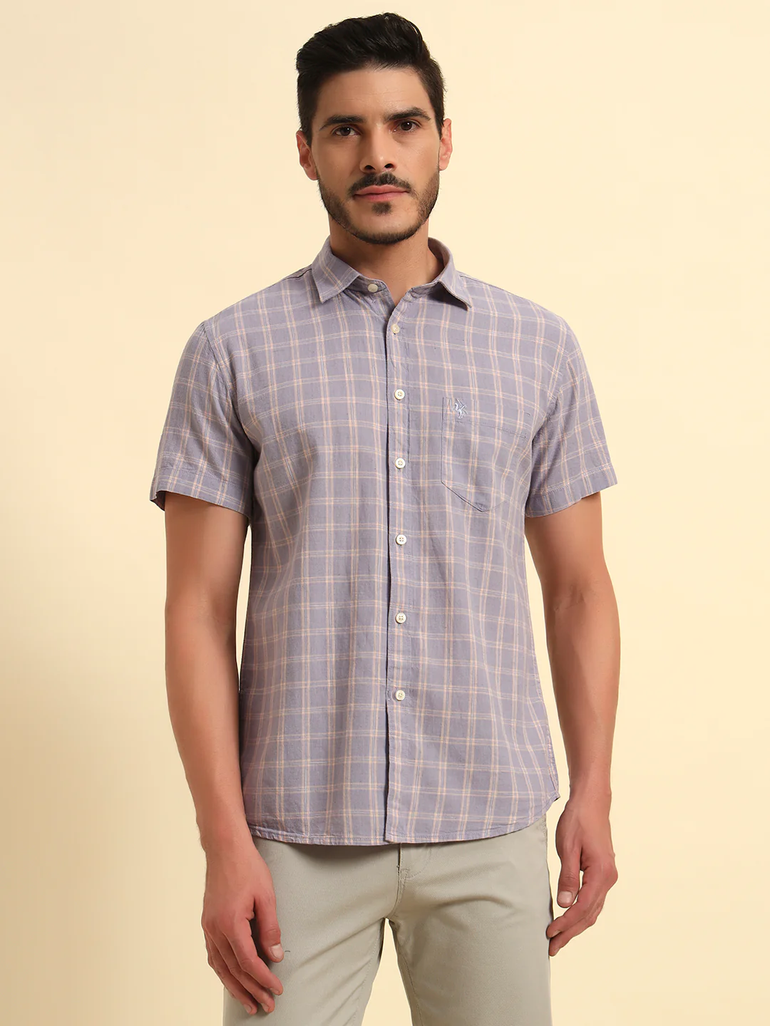 Casual Shirt for Men | Breathable & Soft with Color Fastness Regular Fit Spread Collar Neck Cotton Fabric Checkered Pattern - Image 4