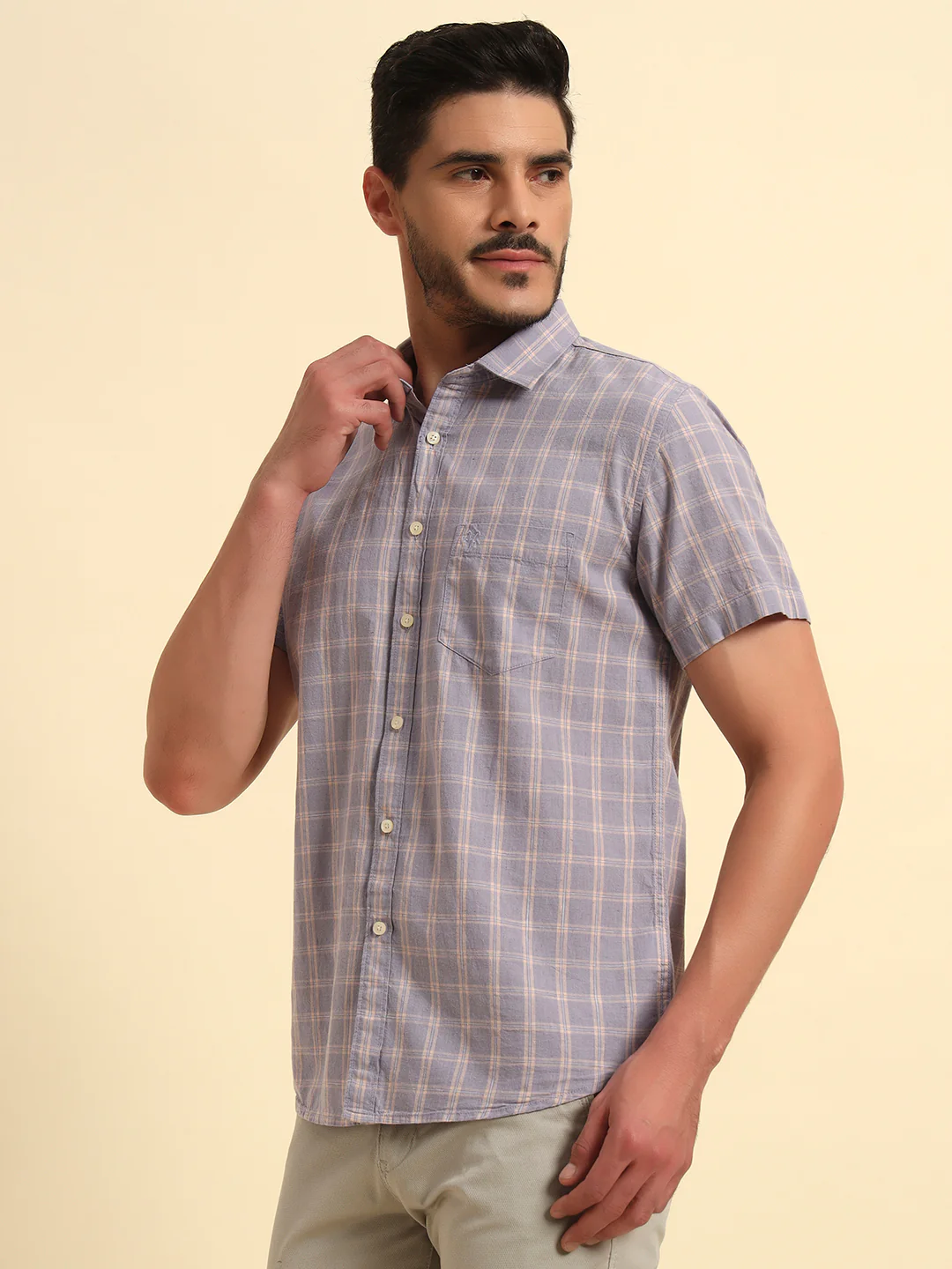 Casual Shirt for Men | Breathable & Soft with Color Fastness Regular Fit Spread Collar Neck Cotton Fabric Checkered Pattern - Image 5
