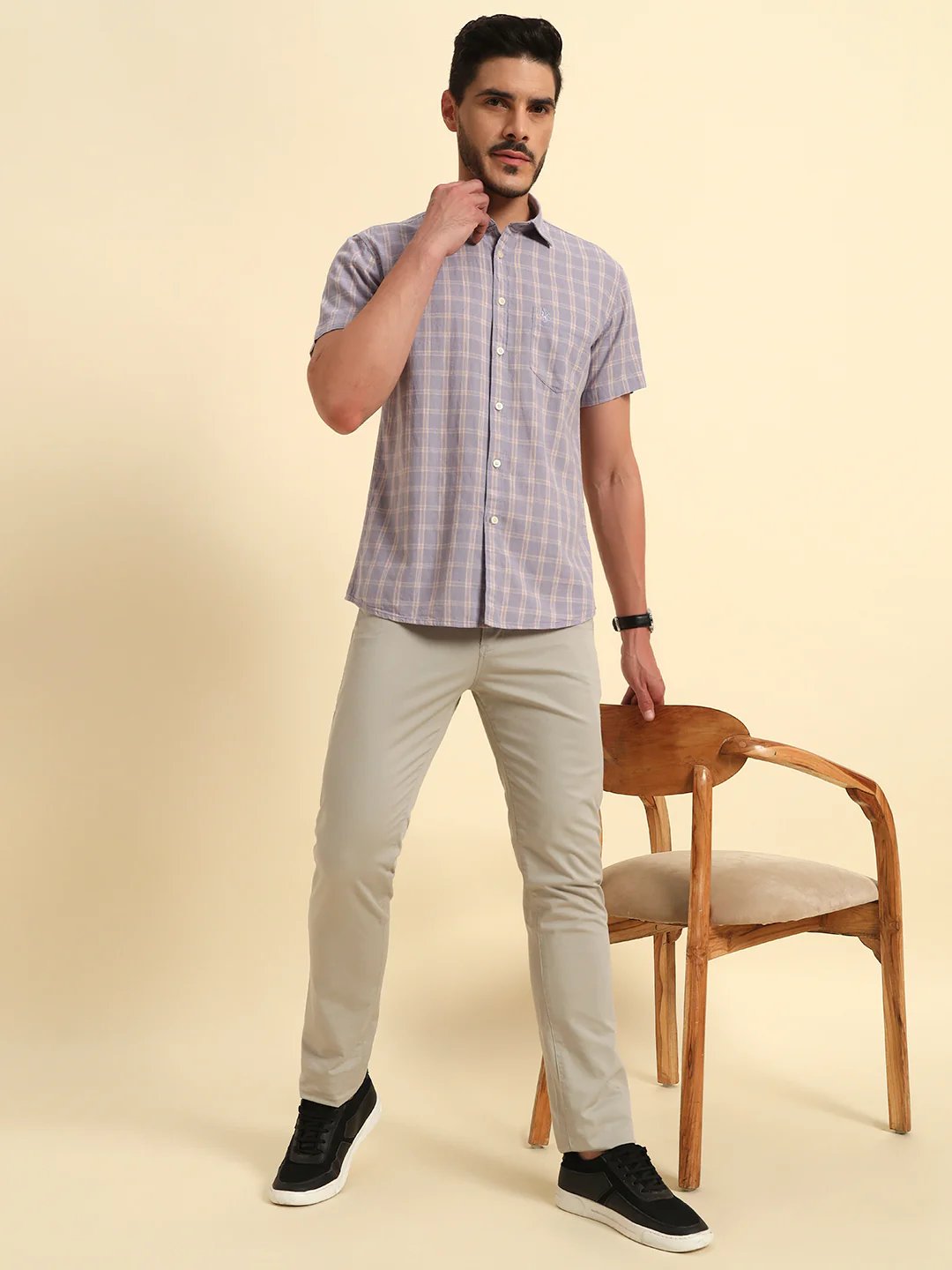 Casual Shirt for Men | Breathable & Soft with Color Fastness Regular Fit Spread Collar Neck Cotton Fabric Checkered Pattern - Image 9