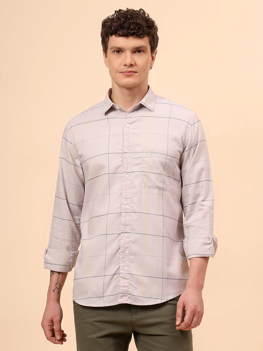 Casual Shirt for Men | Breathable & Soft with Color Fastness Regular Fit Spread Collar Neck Cotton Blend Fabric Checkered Pattern - Image 3
