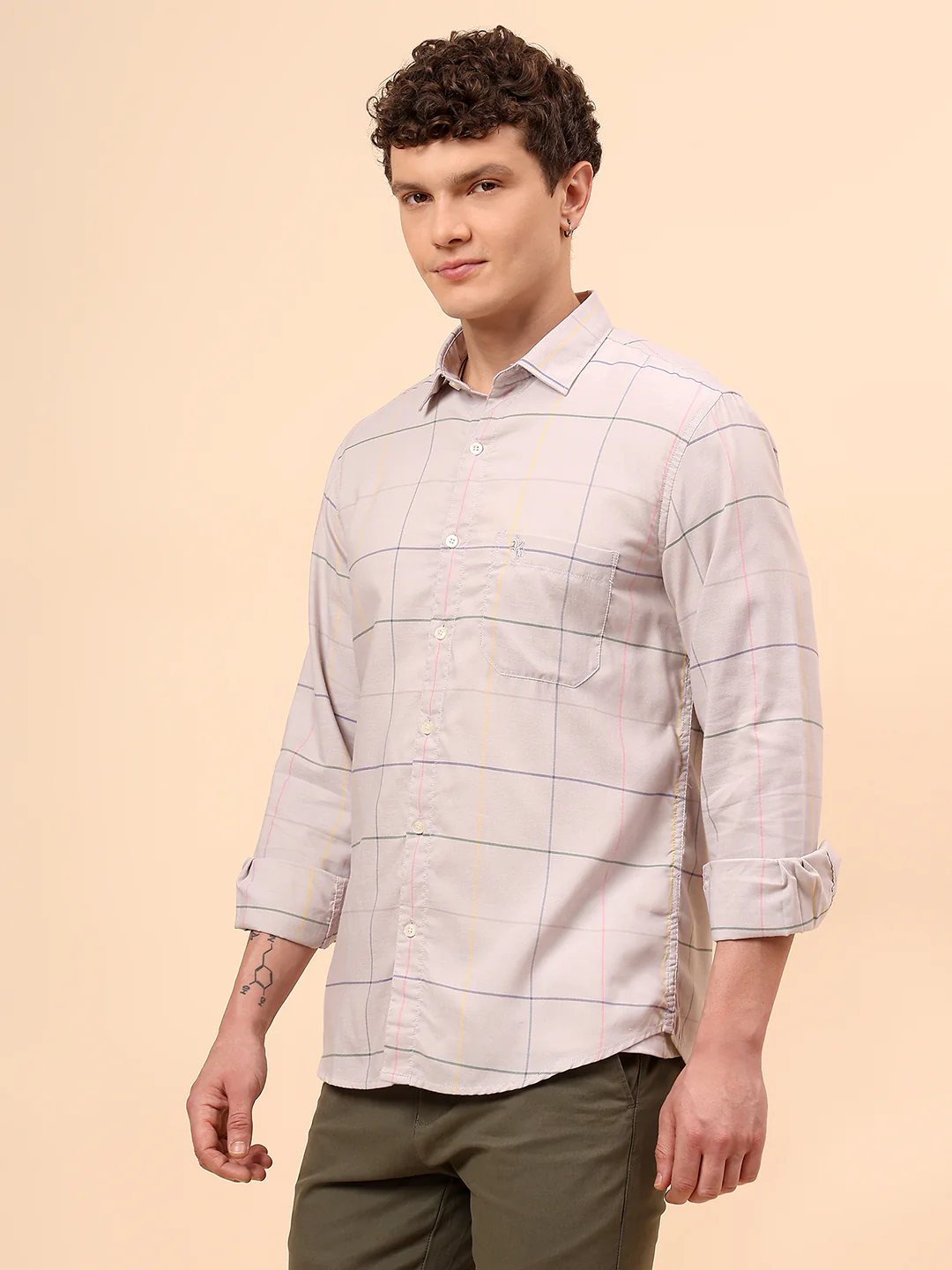 Casual Shirt for Men | Breathable & Soft with Color Fastness Regular Fit Spread Collar Neck Cotton Blend Fabric Checkered Pattern - Image 4