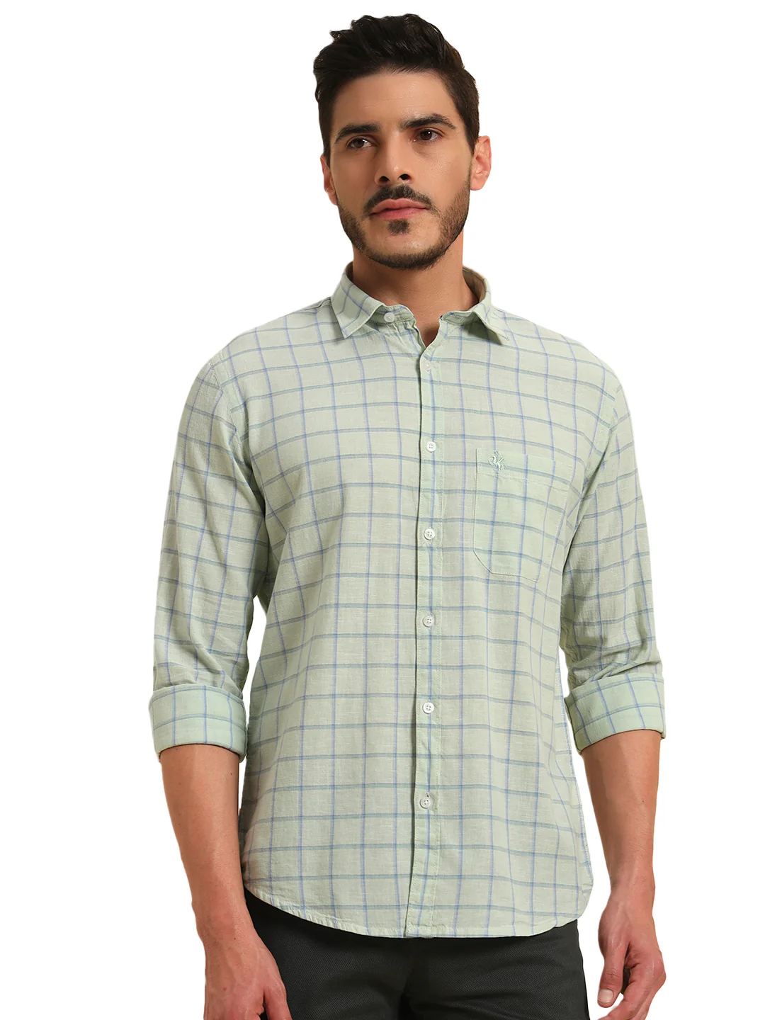 Casual Shirt for Men | Breathable & Soft with Color Fastness Regular Fit Spread Collar Neck Cotton Fabric Checkered Pattern - Image 3