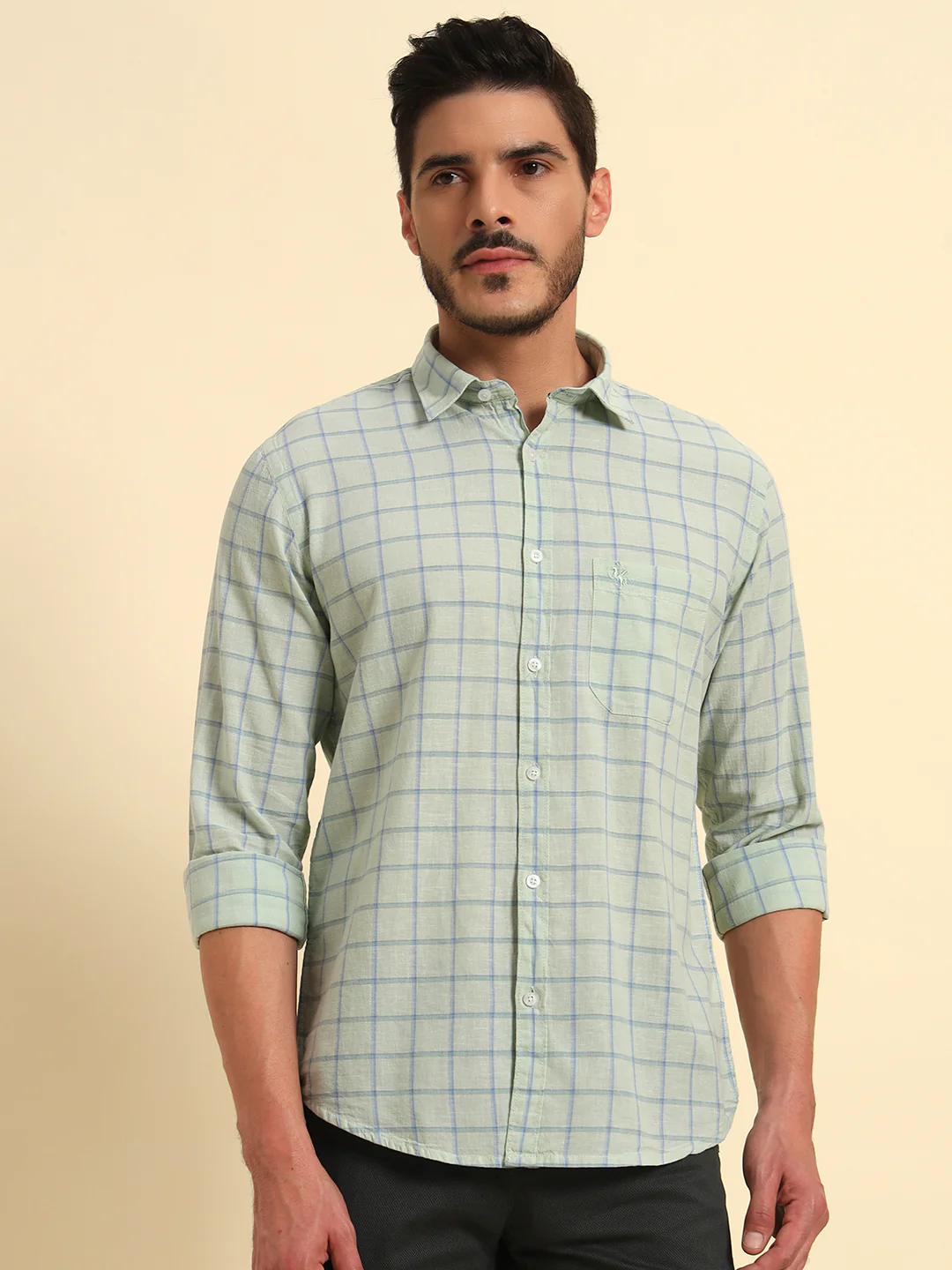 Casual Shirt for Men | Breathable & Soft with Color Fastness Regular Fit Spread Collar Neck Cotton Fabric Checkered Pattern - Image 4