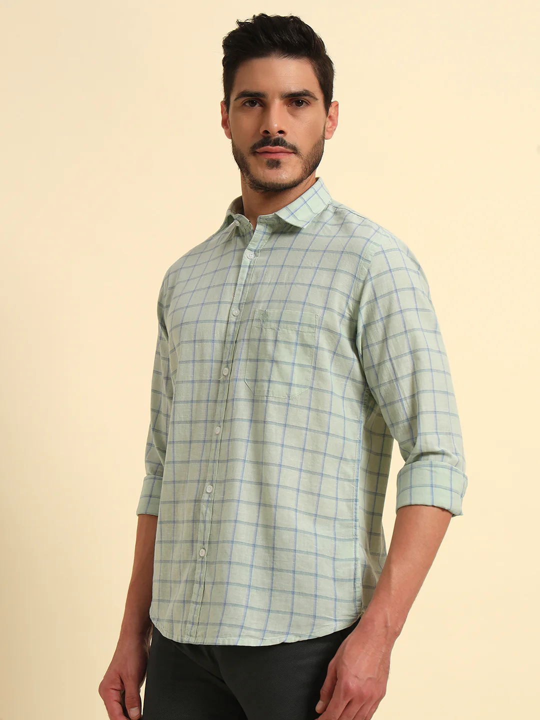 Casual Shirt for Men | Breathable & Soft with Color Fastness Regular Fit Spread Collar Neck Cotton Fabric Checkered Pattern - Image 5