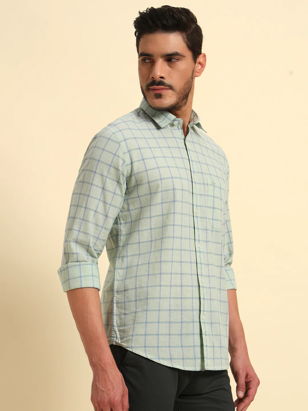 Casual Shirt for Men | Breathable & Soft with Color Fastness Regular Fit Spread Collar Neck Cotton Fabric Checkered Pattern - Image 6