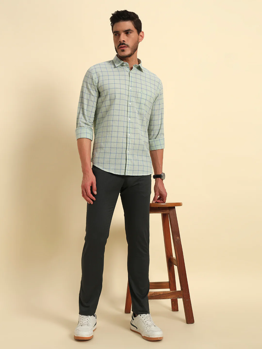 Casual Shirt for Men | Breathable & Soft with Color Fastness Regular Fit Spread Collar Neck Cotton Fabric Checkered Pattern - Image 9