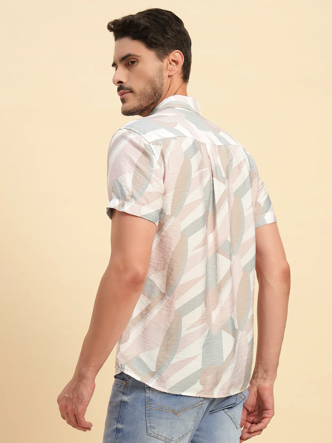 Casual Shirt for Men | Breathable & Soft with Color Fastness Regular Fit Spread Collar Neck Viscose Fabric Printed Pattern - Image 3