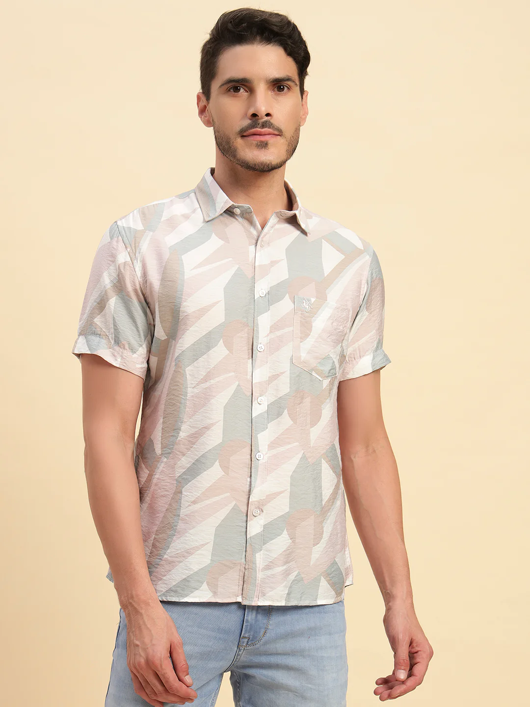 Casual Shirt for Men | Breathable & Soft with Color Fastness Regular Fit Spread Collar Neck Viscose Fabric Printed Pattern - Image 4