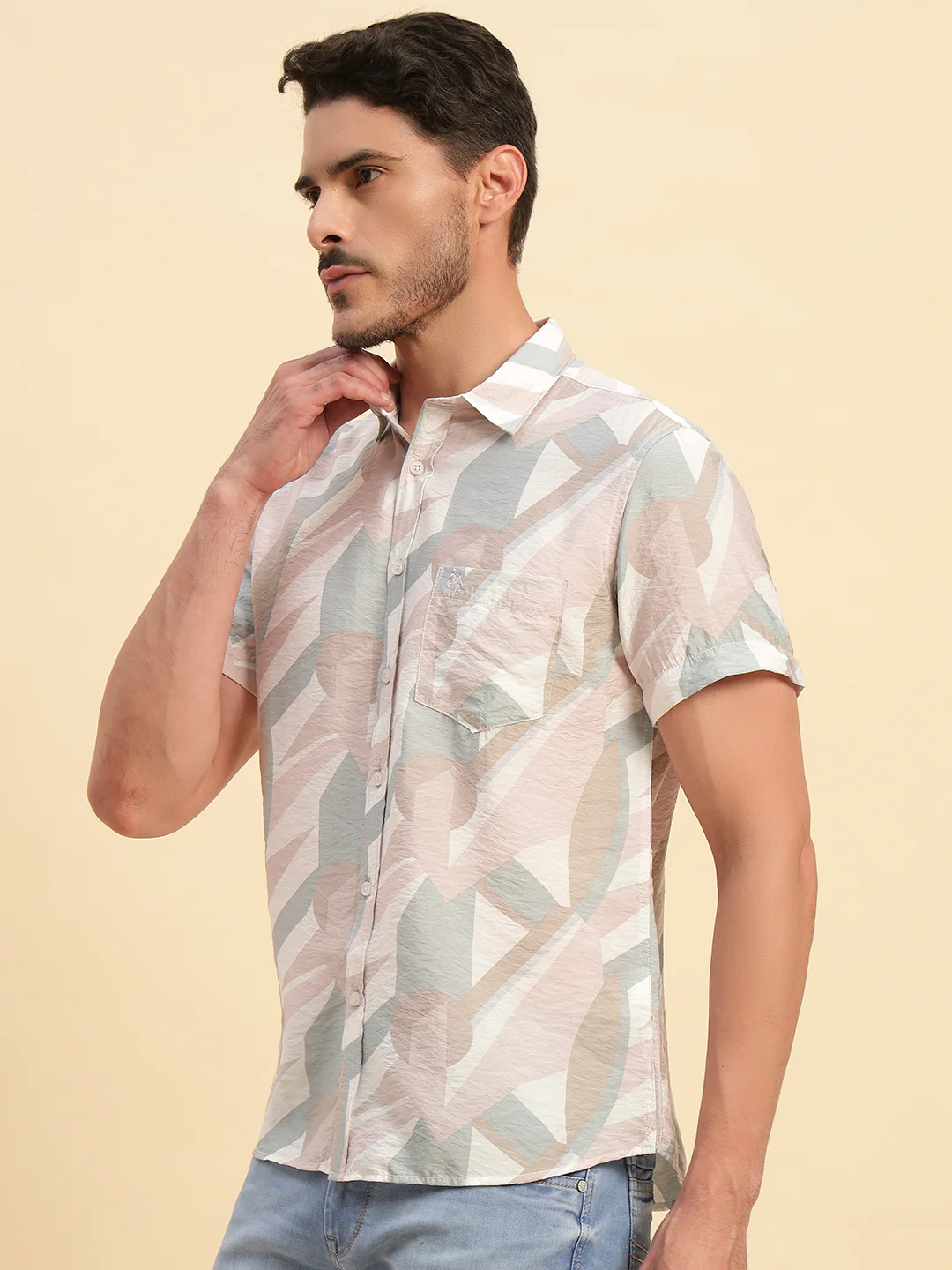 Casual Shirt for Men | Breathable & Soft with Color Fastness Regular Fit Spread Collar Neck Viscose Fabric Printed Pattern - Image 5
