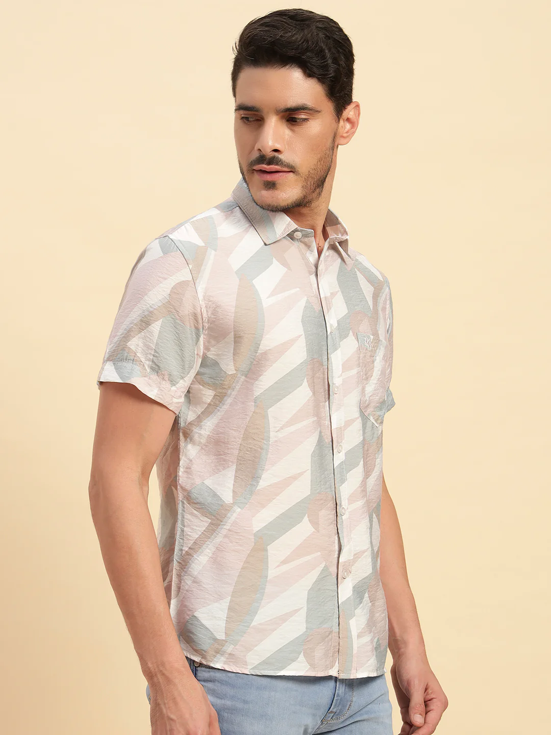 Casual Shirt for Men | Breathable & Soft with Color Fastness Regular Fit Spread Collar Neck Viscose Fabric Printed Pattern - Image 6