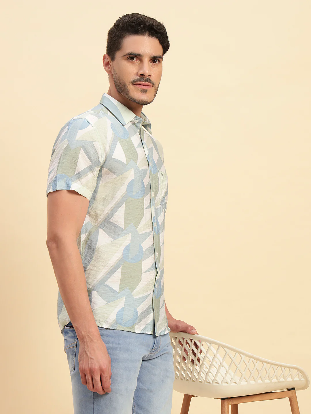 Casual Shirt for Men | Breathable & Soft with Color Fastness Regular Fit Spread Collar Neck Viscose Fabric Printed Pattern - Image 10
