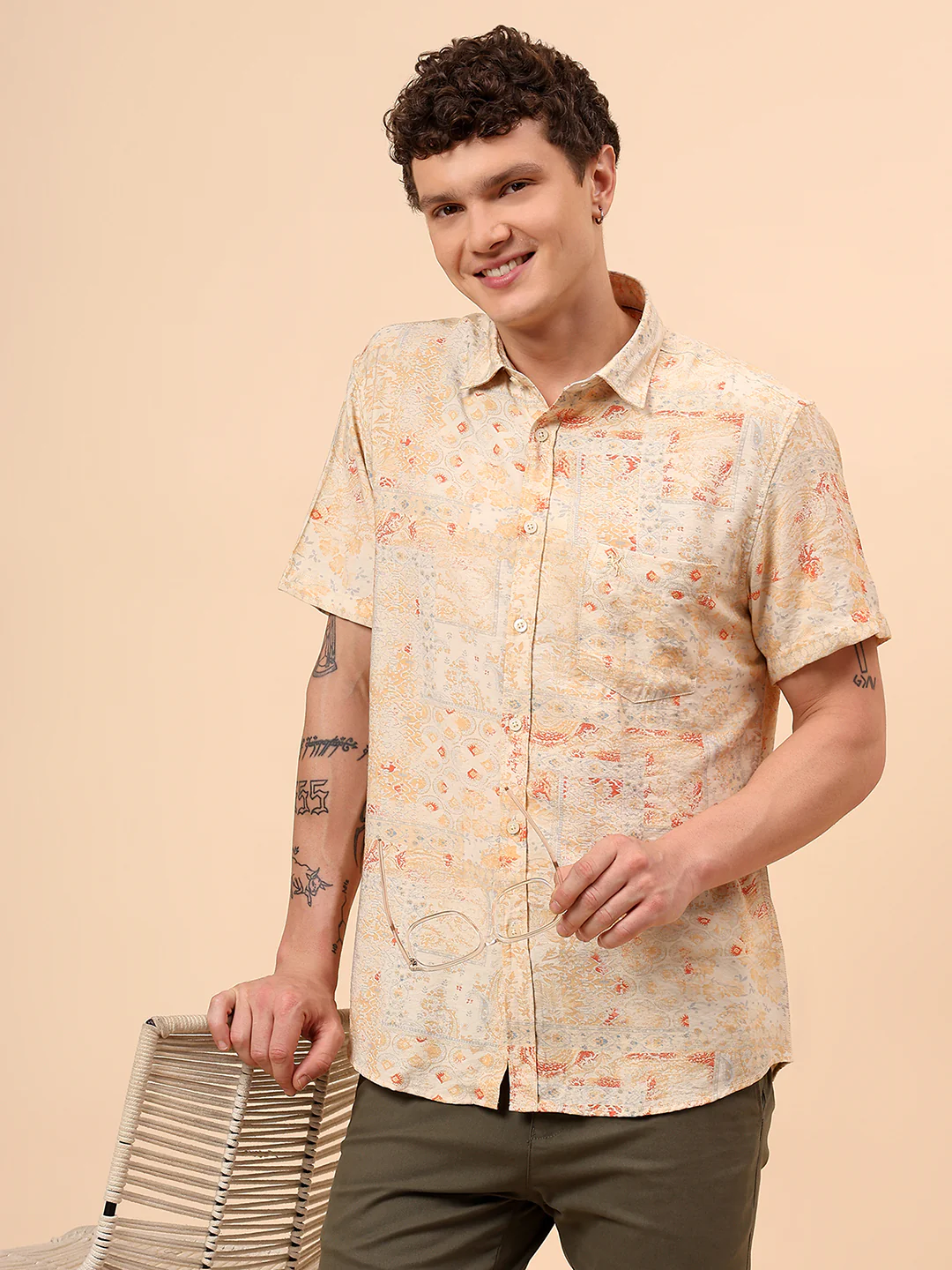Casual Shirt for Men | Breathable & Soft with Color Fastness Regular Fit Spread Collar Neck Viscose Fabric Printed Pattern - Image 2