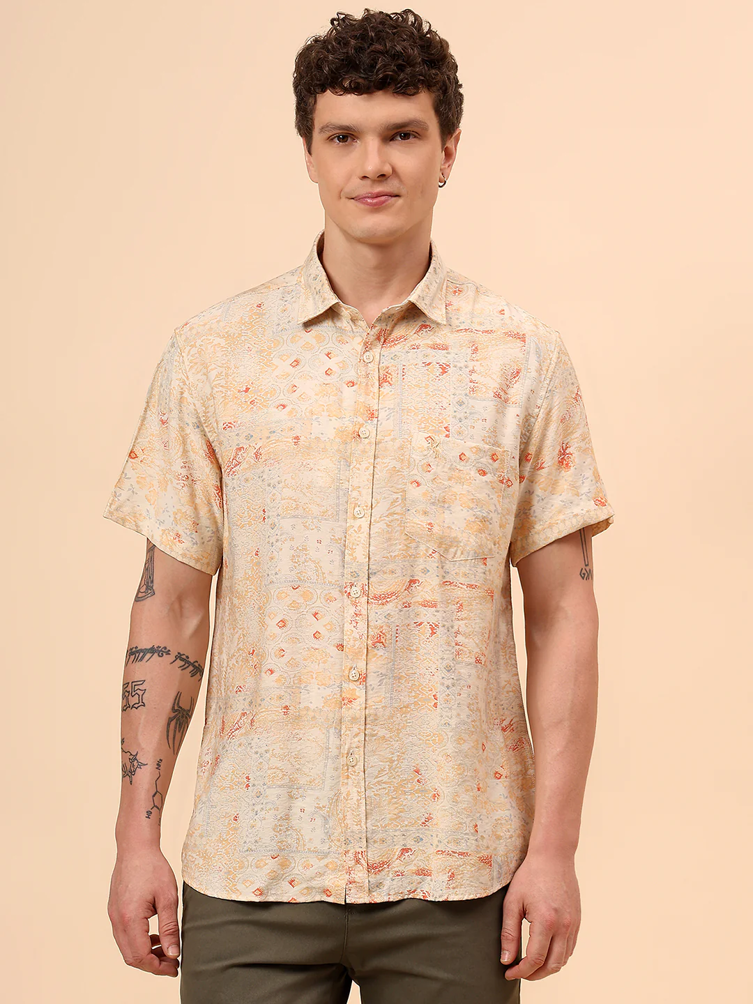 Casual Shirt for Men | Breathable & Soft with Color Fastness Regular Fit Spread Collar Neck Viscose Fabric Printed Pattern - Image 3
