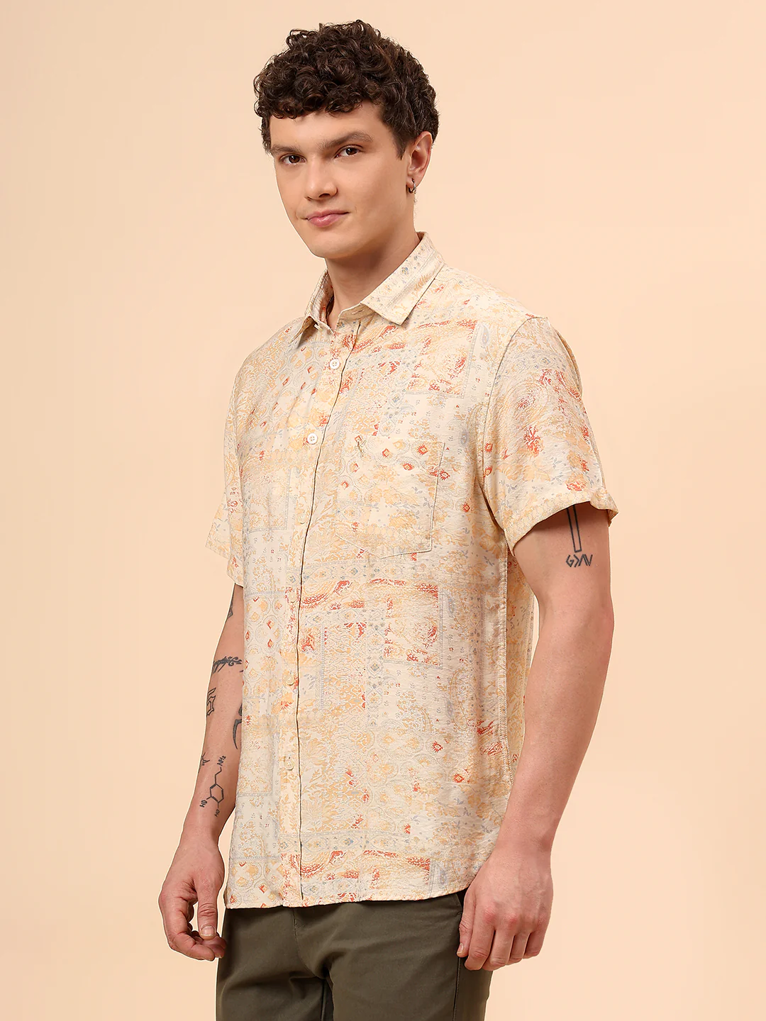 Casual Shirt for Men | Breathable & Soft with Color Fastness Regular Fit Spread Collar Neck Viscose Fabric Printed Pattern - Image 4
